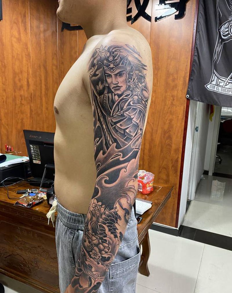 花臂赵子龙纹身图片_手臂新传统老传统纹身图案