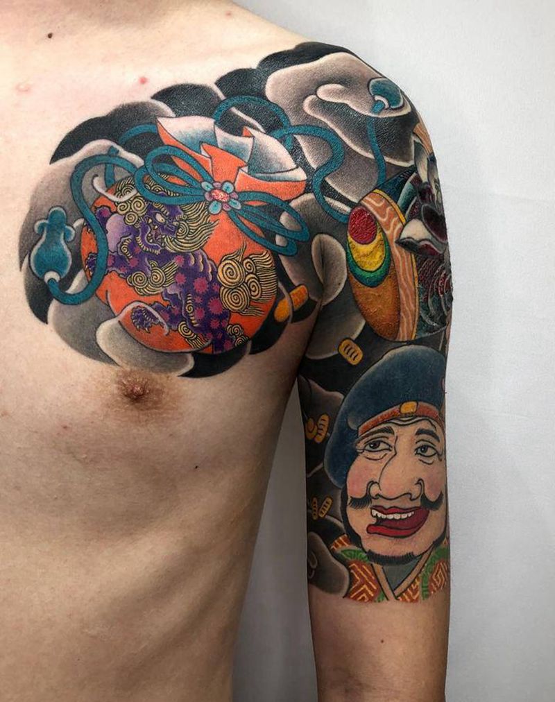 福神与福袋纹身图片_手臂背部新传统老传统纹身图案