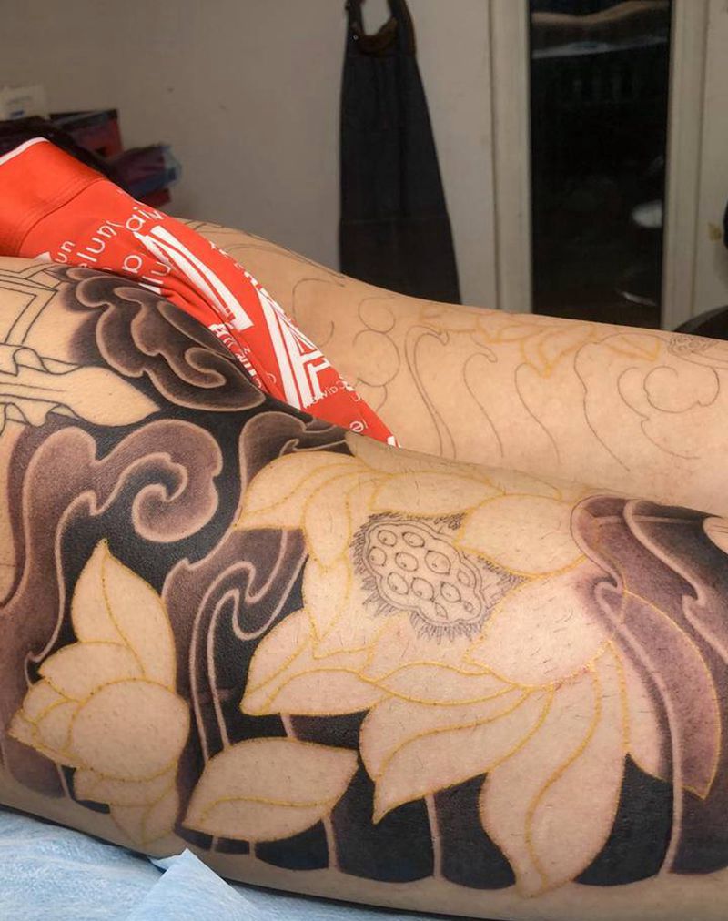 云雾纹身图片_背部臀部老传统新传统纹身图案