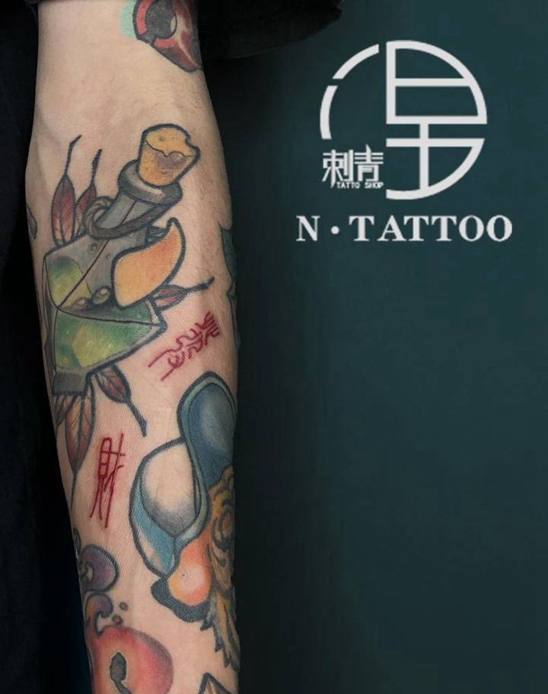 拼接花臂纹身图片_Old School纹身图案