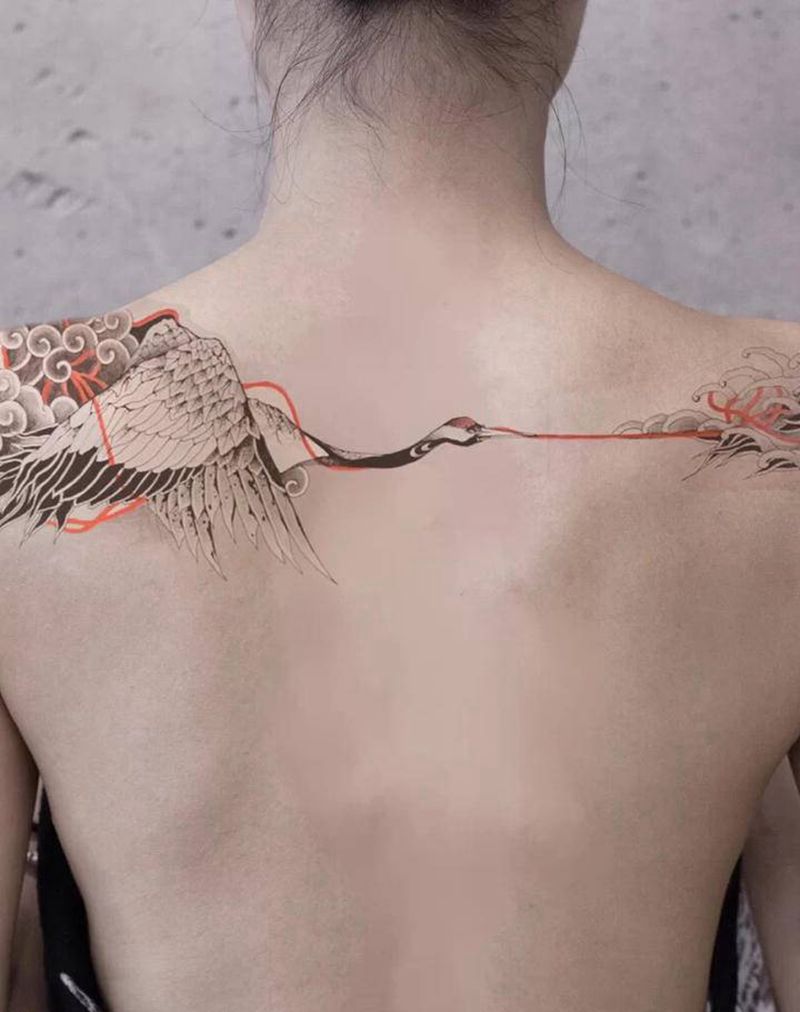 鹤手稿纹身图片_新传统纹身图案