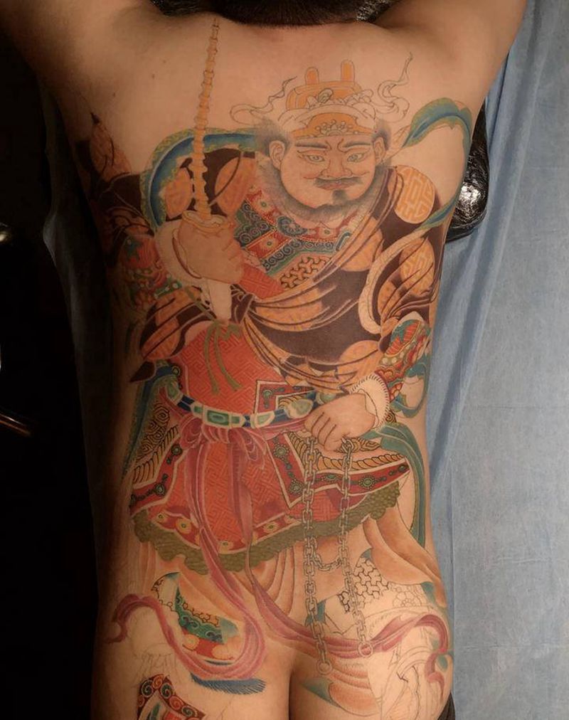 武财神进度推进纹身图片_背部臀部新传统老传统纹身图案