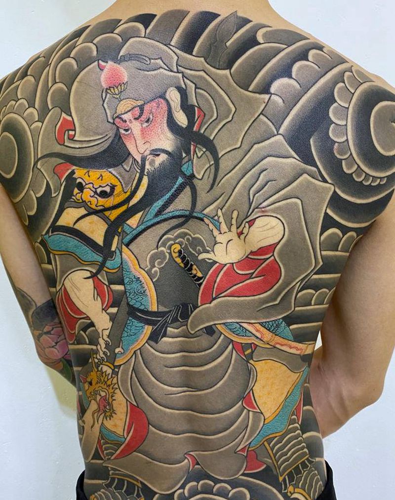 关公纹身图片_背部手臂老传统新传统纹身图案