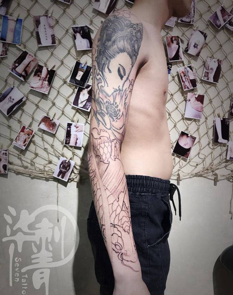 花臂修改添加纹身图片_手臂老传统纹身图案