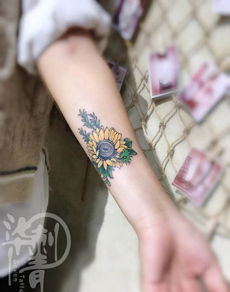 太阳花纹身图片_手臂腿部New School新传统纹身图案