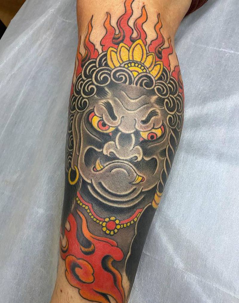 不动冥王纹身图片_腿部手臂老传统新传统纹身图案