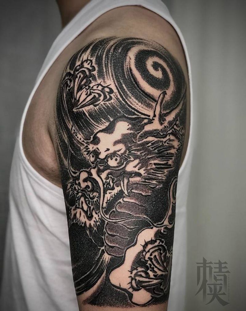 龍纹身图片_手臂水墨纹身图案