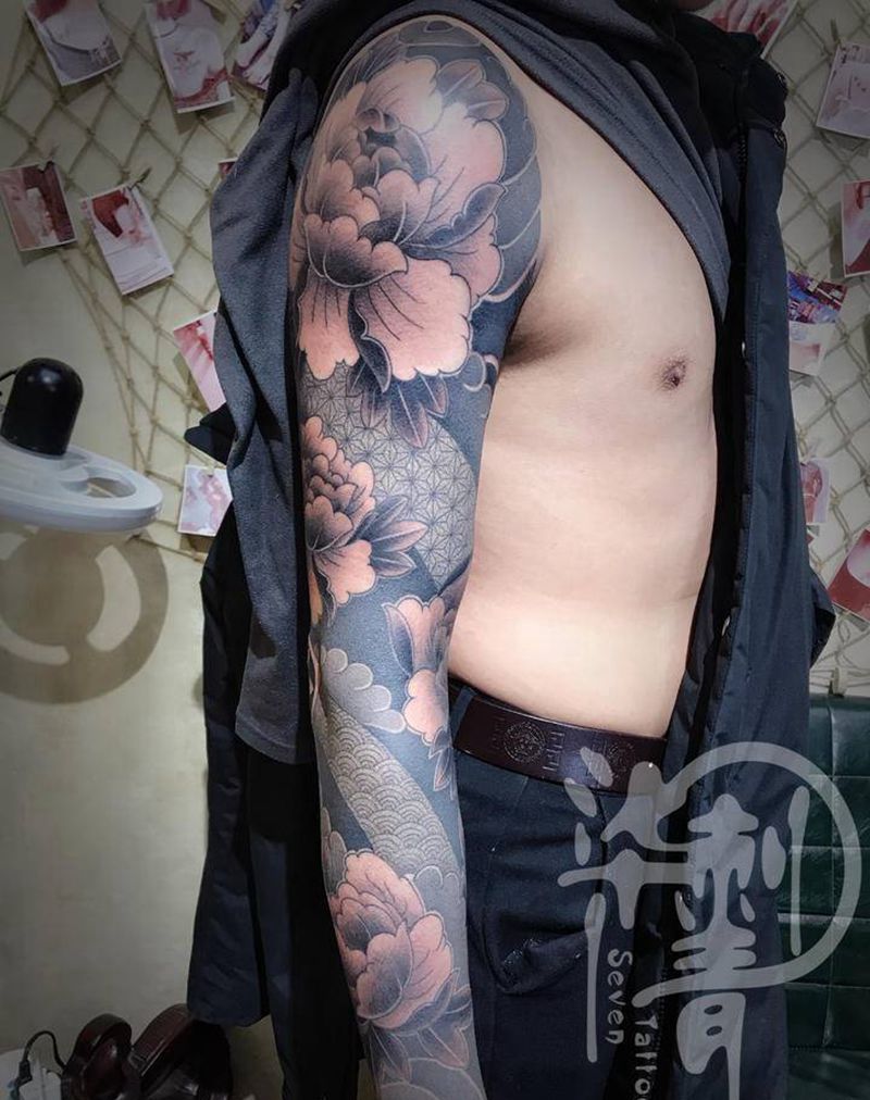 传统花臂纹身图片_手臂老传统新传统纹身图案