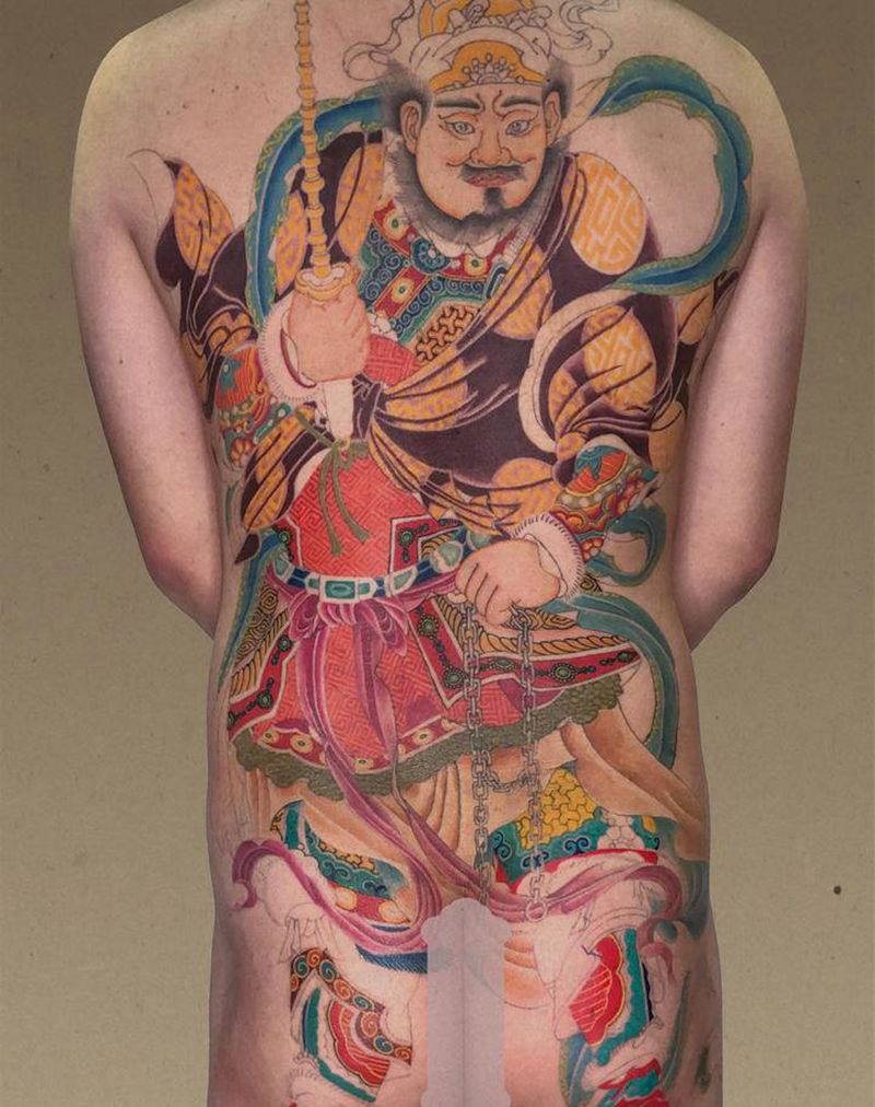 武财神赵公明进度纹身图片_背部臀部新传统老传统纹身图案