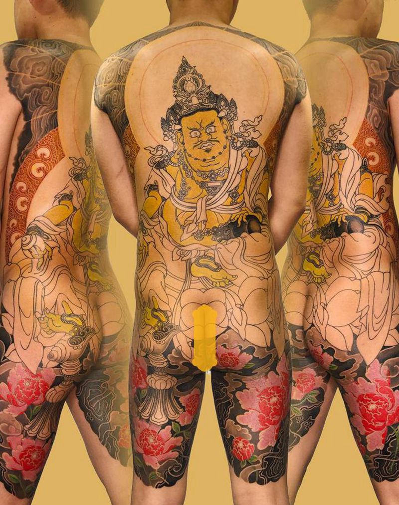 黄财神纹身图片_背部老传统纹身图案