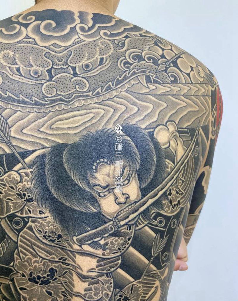 张顺破水門纹身图片_背部手臂老传统新传统纹身图案