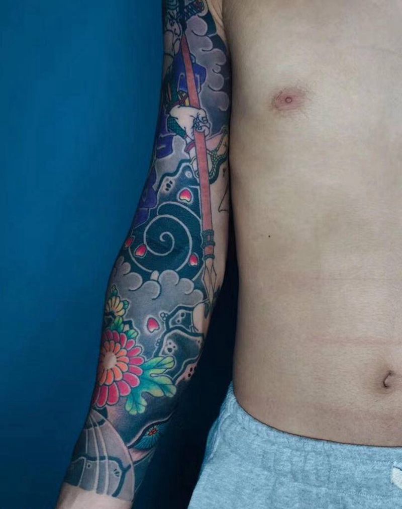 花臂纹身图片_手臂老传统纹身图案