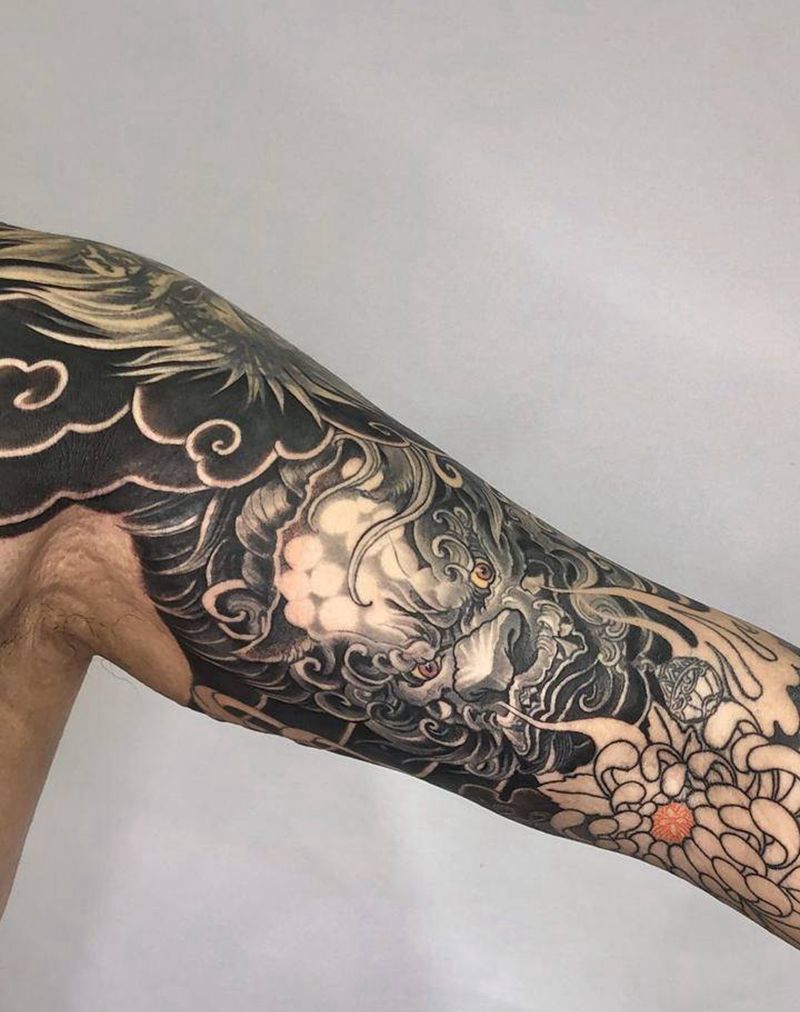 七分袖修改纹身图片_手臂胸部老传统新传统纹身图案