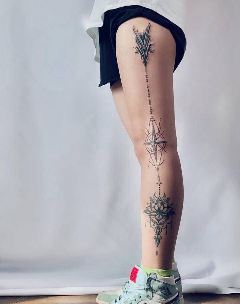 花体字图腾等等纹身图片_腿部花体字几何纹身图案