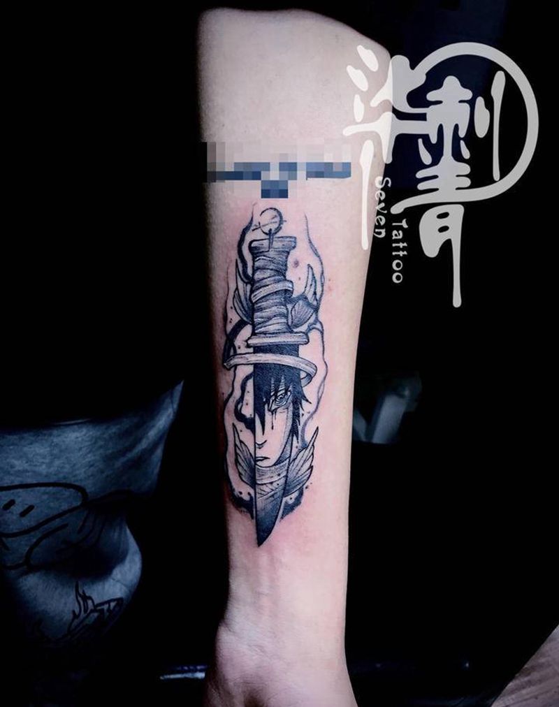 匕首纹身图片_手臂Old School新传统纹身图案