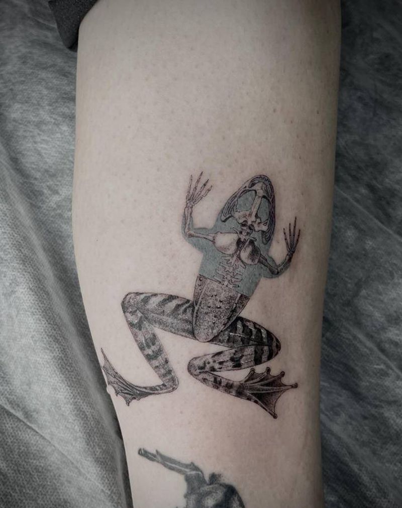 青蛙纹身图片_腿部欧美写实青蛙纹身图案