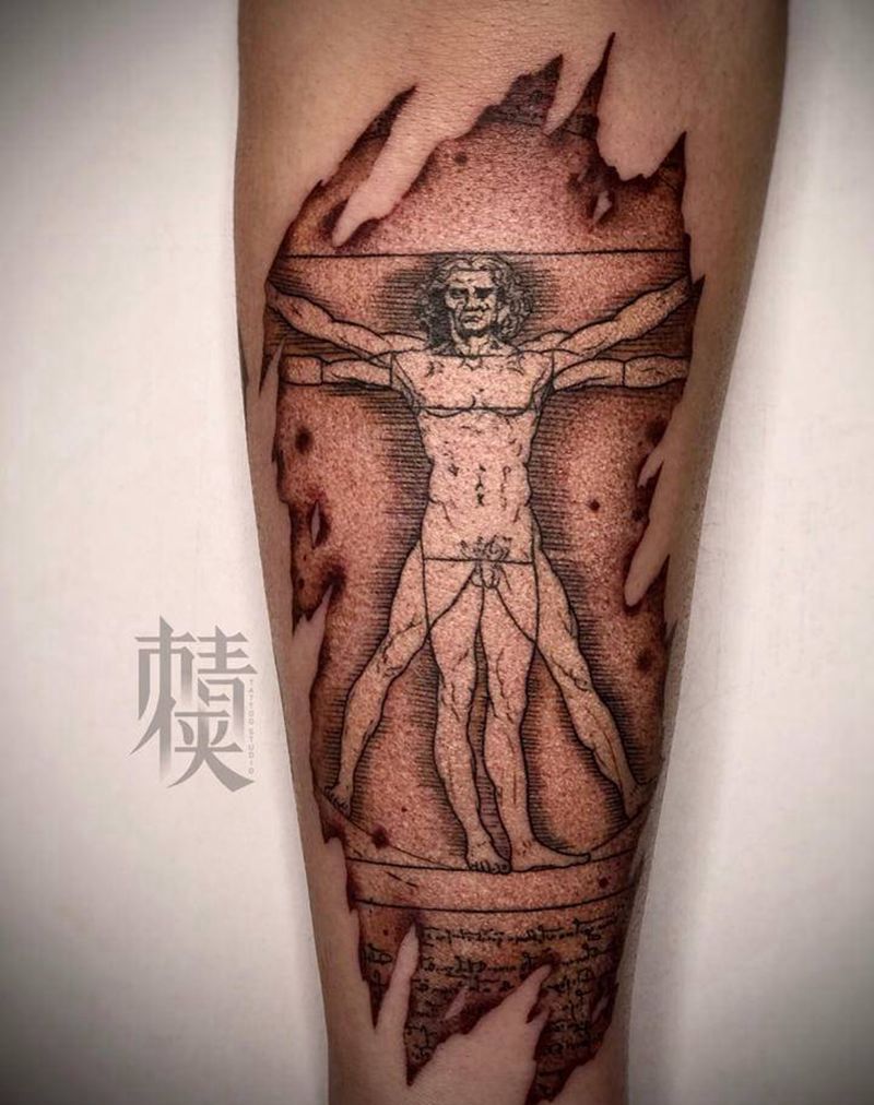 烧掉那个维特鲁威人纹身图片_手臂点刺纹身图案