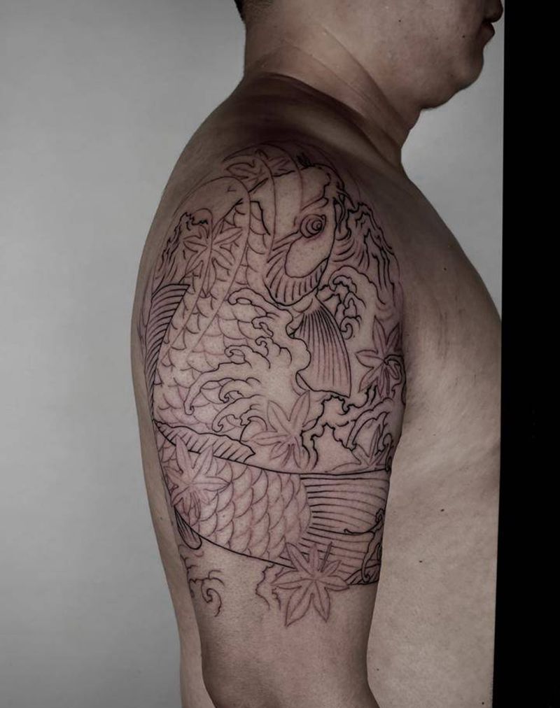 鲤鱼纹身图片_新传统鱼鲤鱼纹身图案