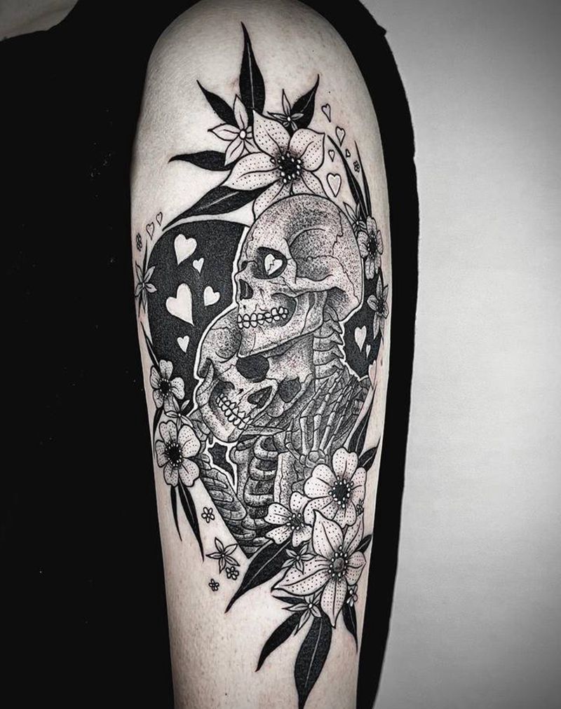 骷髅纹身图片_手臂欧美写实点刺骷髅纹身图案