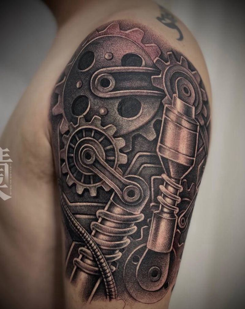 机械纹身图片_手臂欧美写实纹身图案