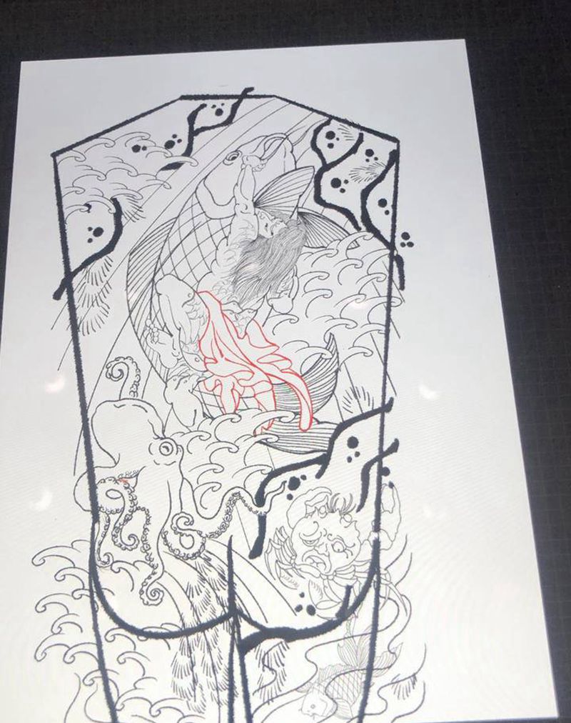 鬼若丸杀鲤鱼纹身图片_新传统老传统纹身图案