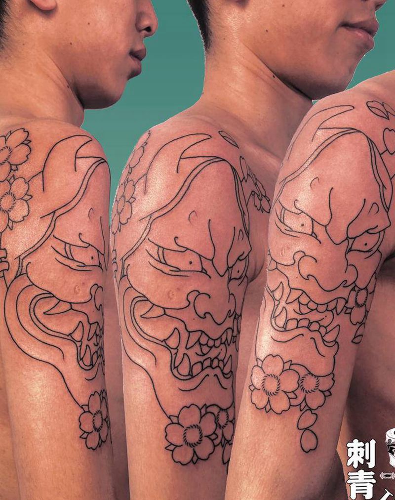 手绘般若纹身图片_手臂老传统纹身图案