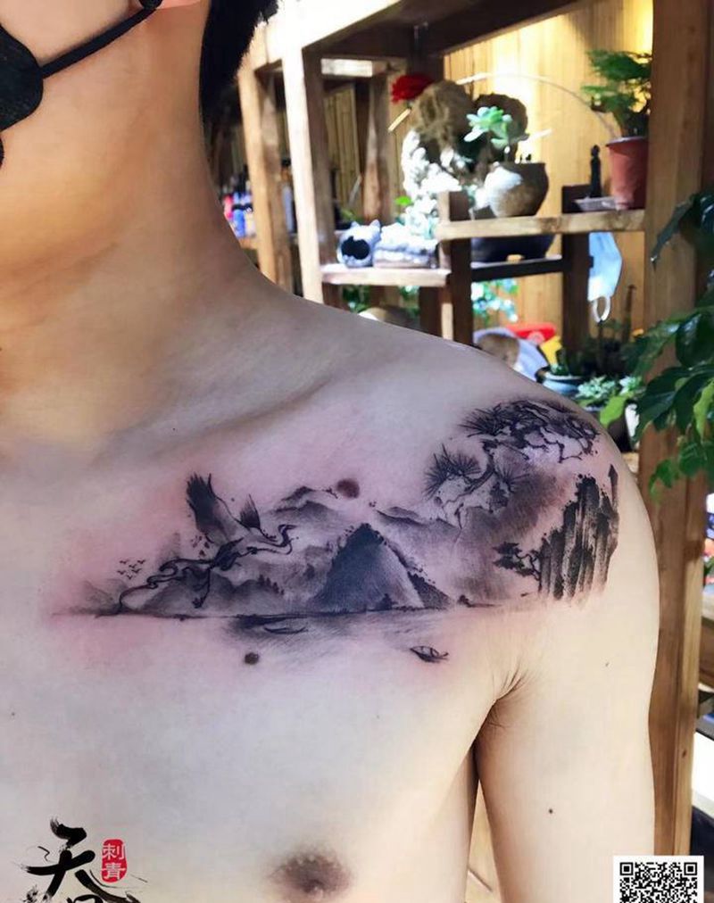 水墨纹身图片_肩部纹身图案
