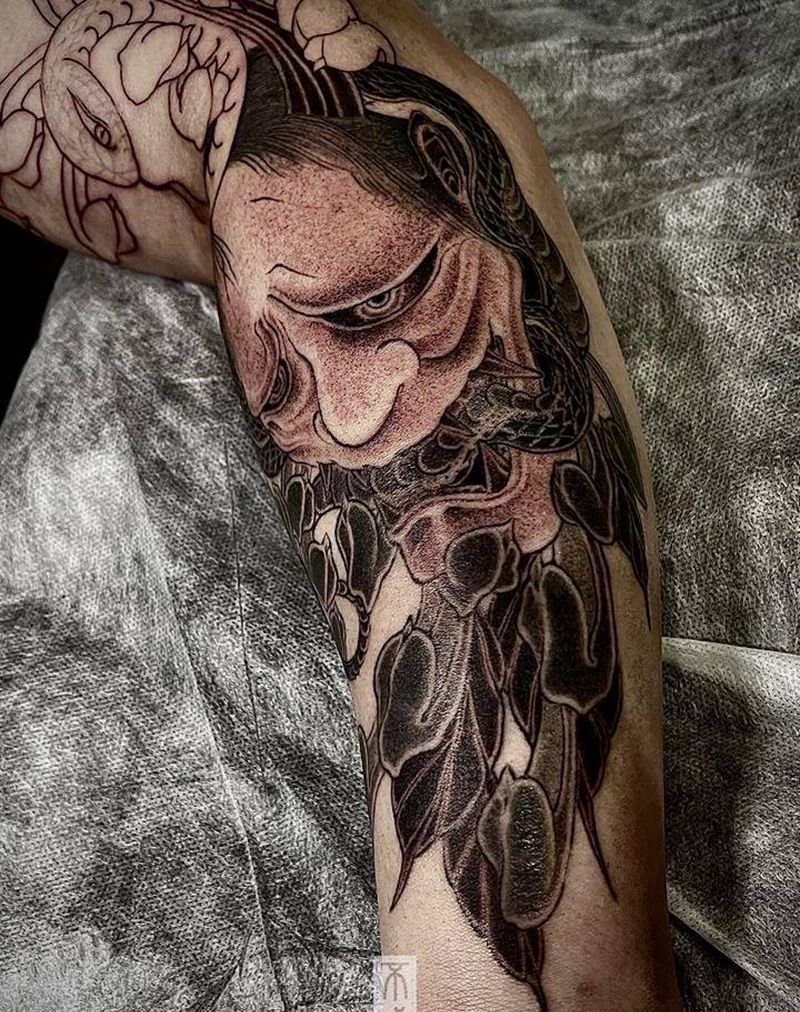 般若与蛇纹身图片_手臂新传统老传统般若蛇纹身图案