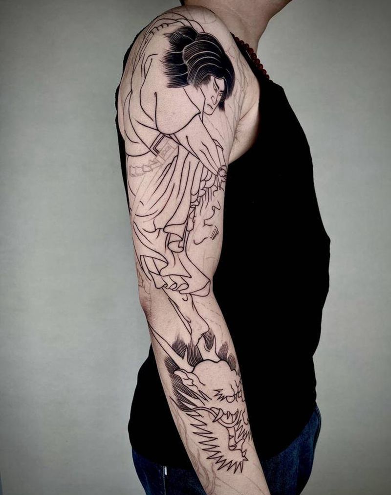 云龙九郎纹身图片_手臂老传统云龙九郎纹身图案