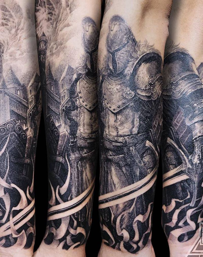 小臂武士纹身图片_手臂欧美写实武士纹身图案
