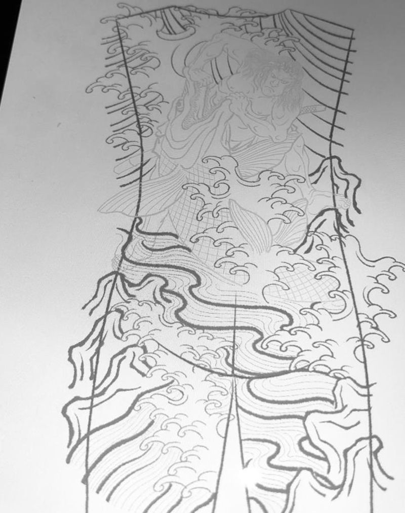 治蛟纹身图片_背部新传统老传统纹身图案