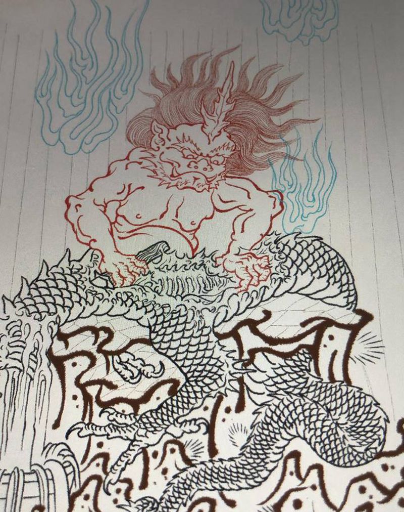 屠龙纹身图片_背部新传统老传统纹身图案