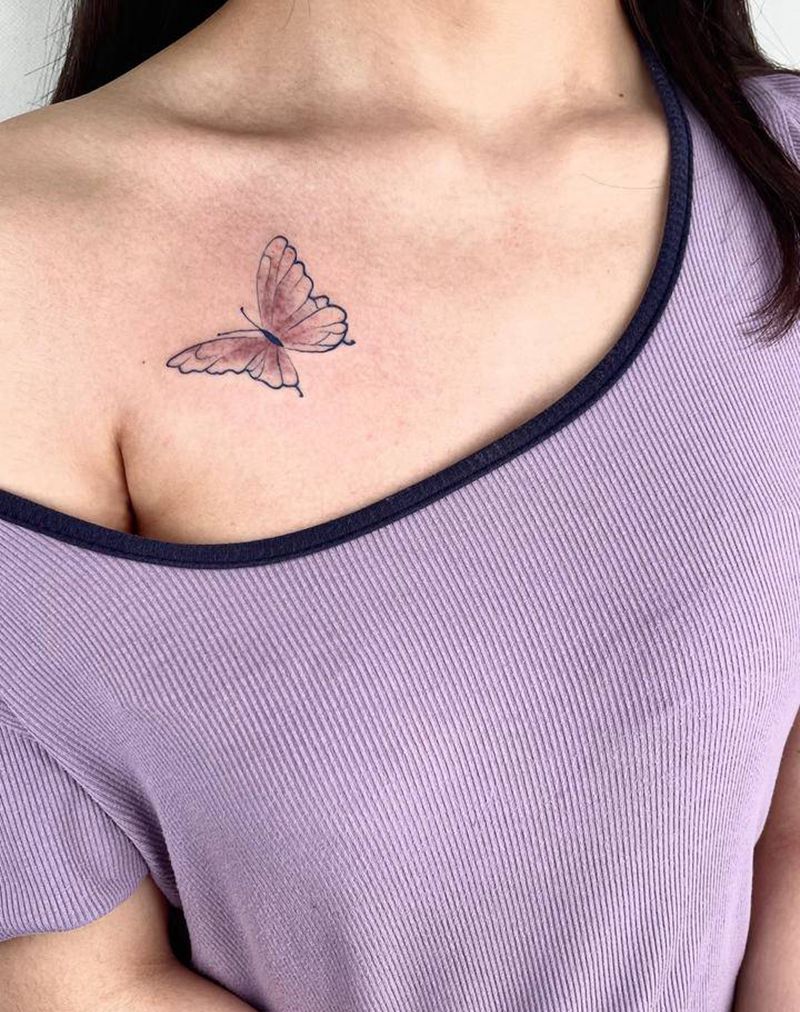 蝴蝶纹身图片_肩部水彩蝴蝶纹身图案