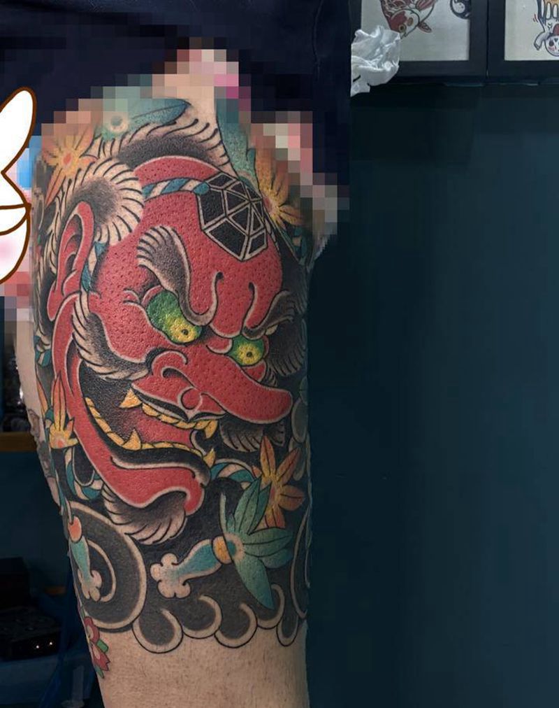 日式包大腿纹身图片_腿部老传统纹身图案