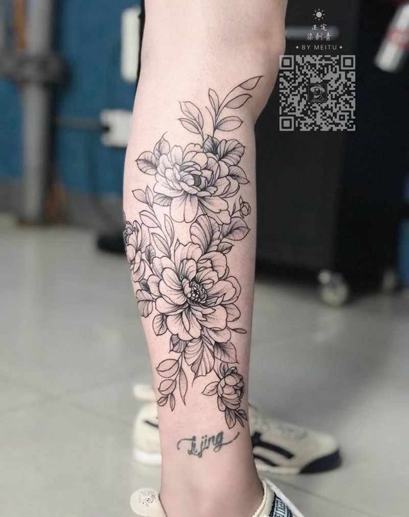 小腿素花纹身图片_手臂腿部点刺纹身图案