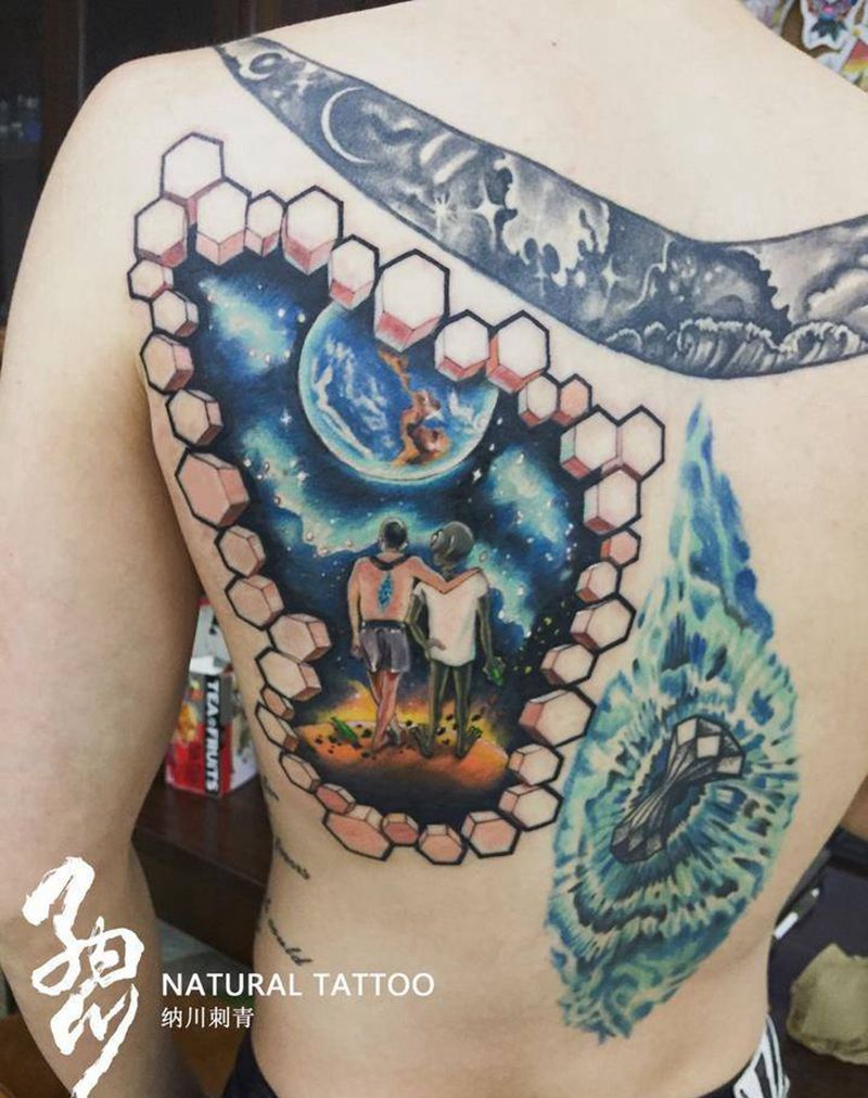 根据客人的要求设计纹身图片_成品背部欧美原创school重彩纹身图案