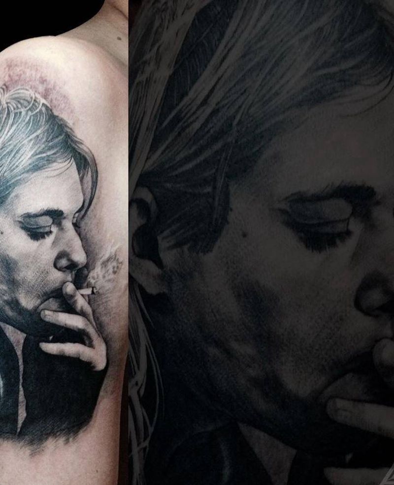 柯特纹身图片_成品手臂欧美写实肖像人物纹身图案