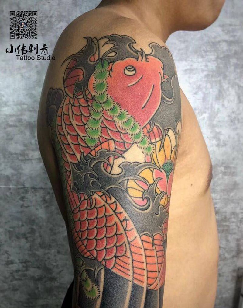 锦鲤纹身图片_老传统纹身图案