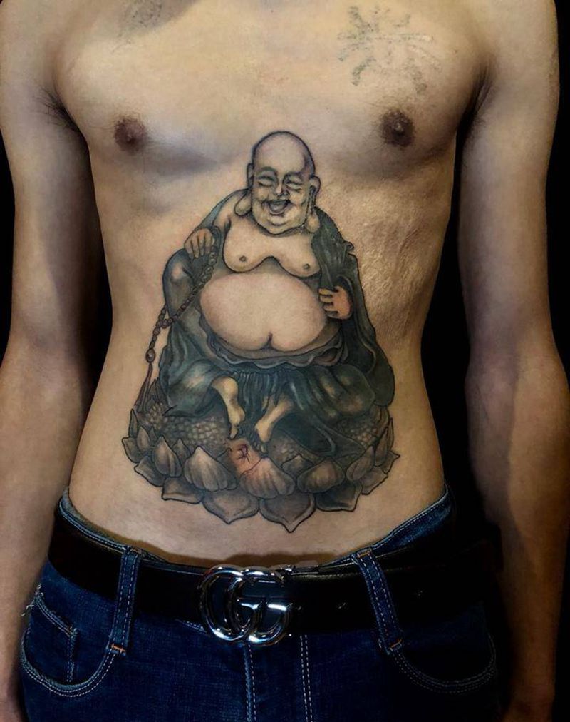 修改旧纹身 弥勒佛纹身图片_腹部老传统纹身图案