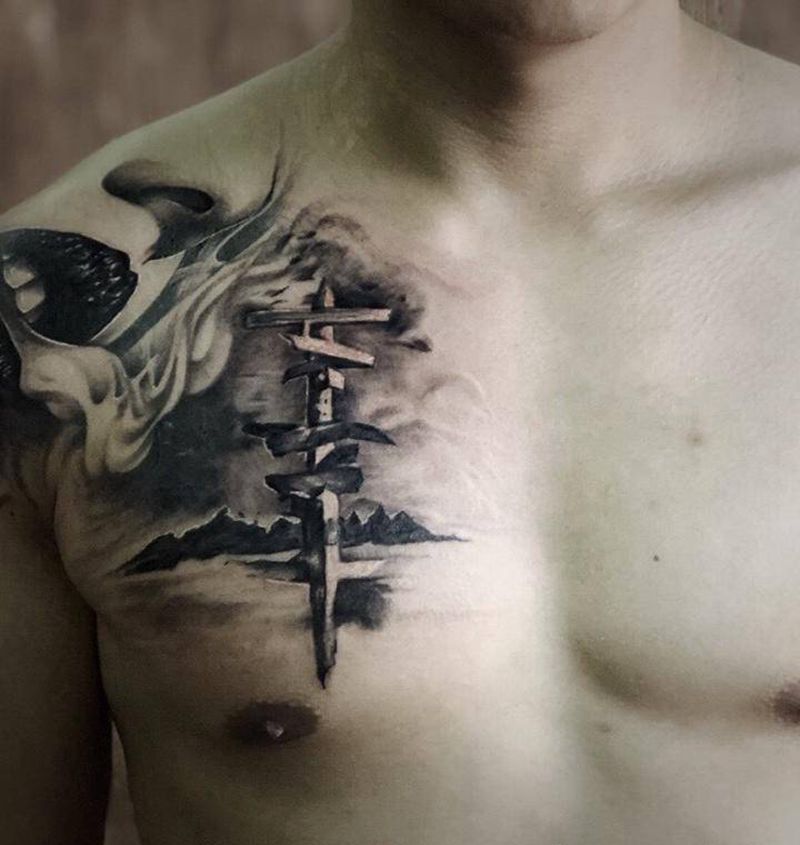 遮盖呀纹身图片_欧美写实肩部成品纹身图案