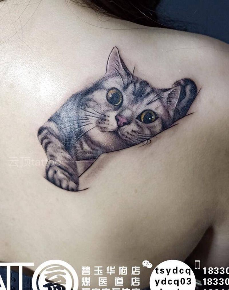 爱宠纹身图片_成品肩部欧美写实清新动物原创纹身图案