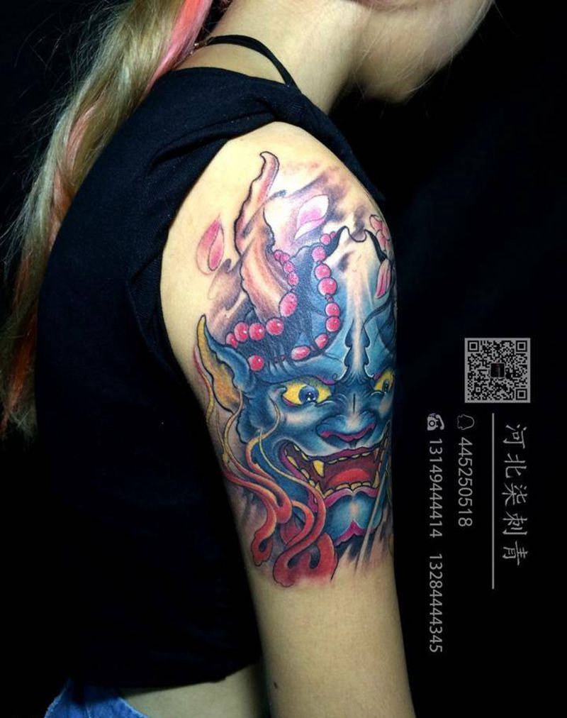 彩色般若买家秀纹身图片_成品手臂传统鬼神纹身图案