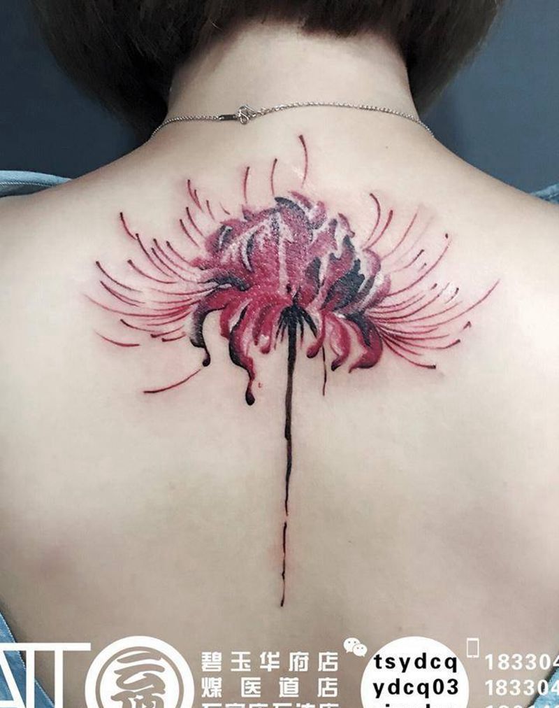彼岸花纹身图片_成品背部欧美植物原创纹身图案