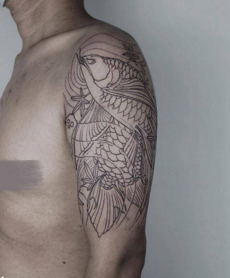 金龙鱼纹身图片_手臂新传统鱼金龙鱼纹身图案