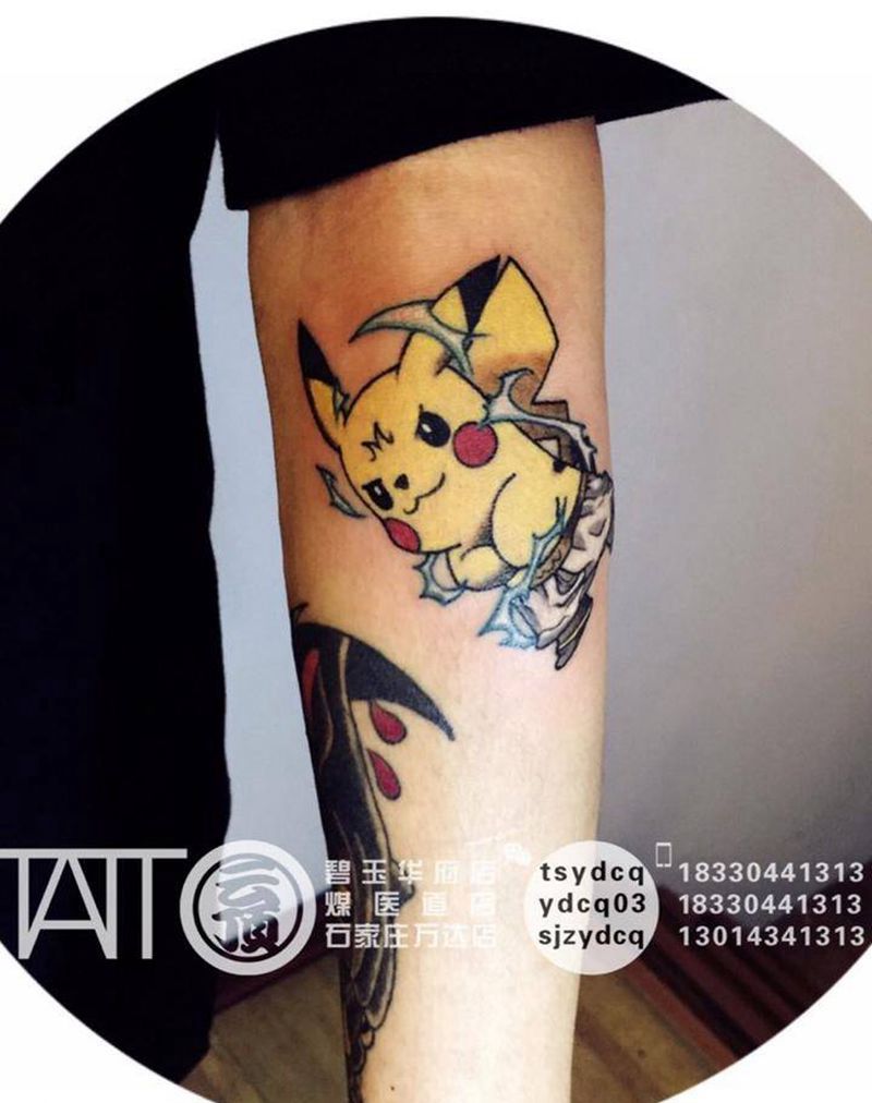 皮卡丘纹身图片_成品手臂欧美动物原创纹身图案