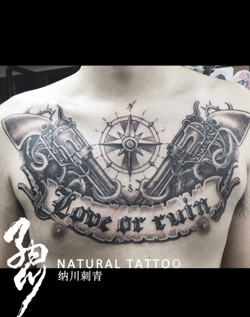 gun s纹身图片_成品胸部欧美静物字符黑白纹身图案