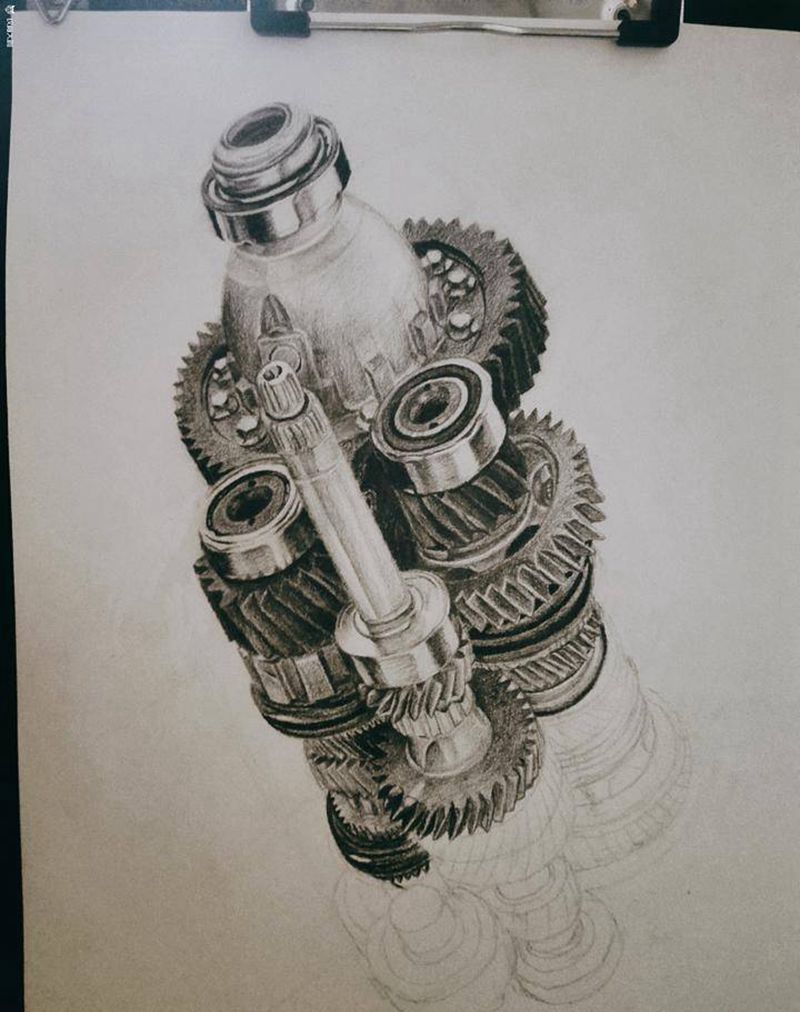 素描机械纹身图片_肩部腿部欧美写实机械纹身图案