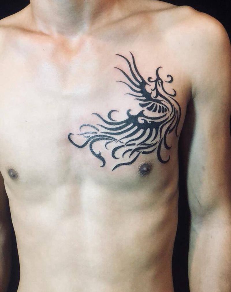 图腾凤凰纹身图片_胸部图腾纹身图案