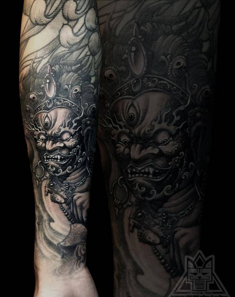 大黑天纹身图片_成品手臂传统肖像鬼神宗教大黑天纹身图案