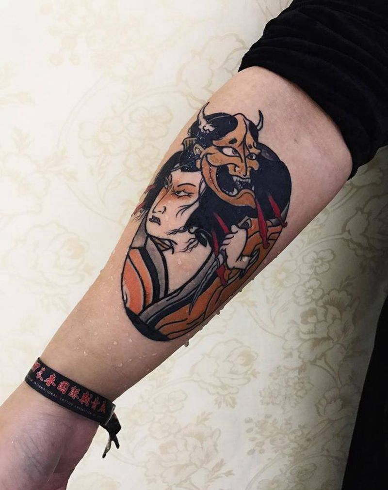 展会纹身图片_成品手臂传统人物纹身图案